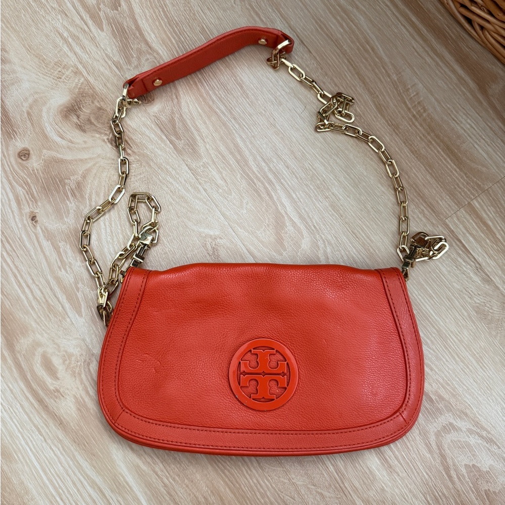 Tory Burch Orange Crossbody Purse with Magnetic Closure